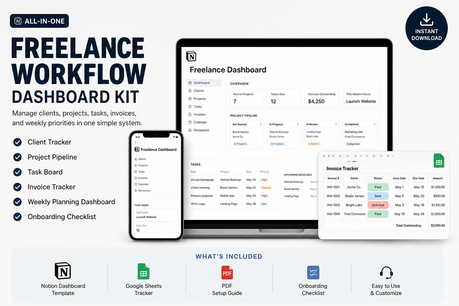 Freelance Workflow Dashboard Kit